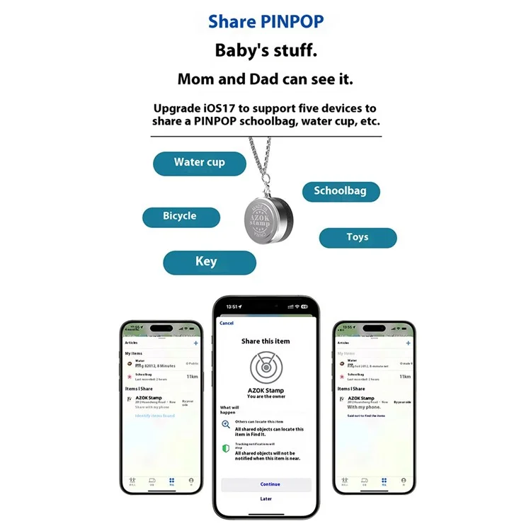 Azok Stamp Bluetooth Tracker da 80 db Beep Sound Global Item Localator Works With Apple Find My - Oro