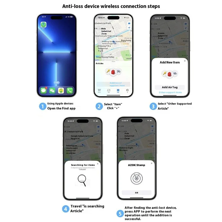 Azok Stamp Bluetooth Tracker da 80 db Beep Sound Global Item Localator Works With Apple Find My - Oro