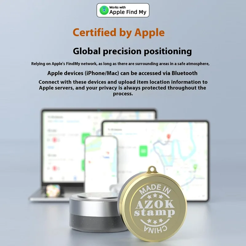 AZOK Stamp Bluetooth-compatible Tracker 80dB Beep Sound Global Item Locator Works with Apple Find My - Silver