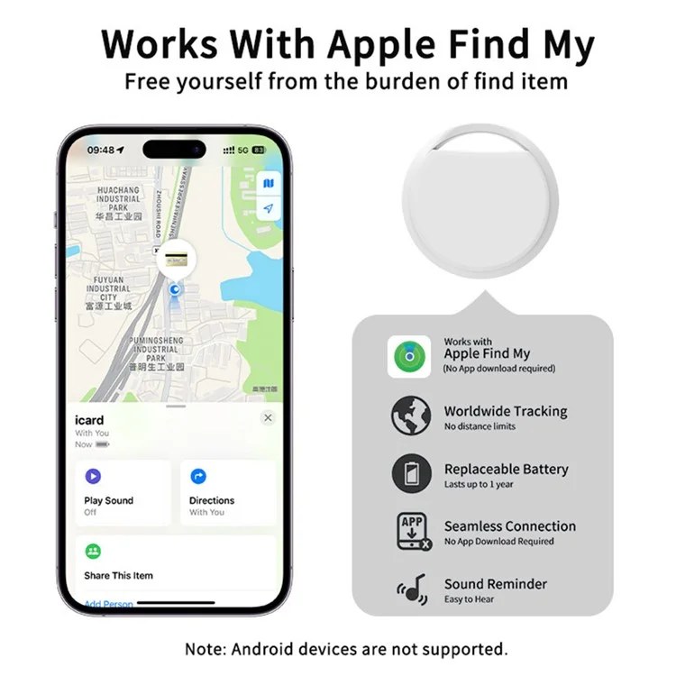 IT13 Wireless Smart Tag Bluetooth Tacker Anti-Lost Locator Fonctionne Avec Apple Find My - Noir