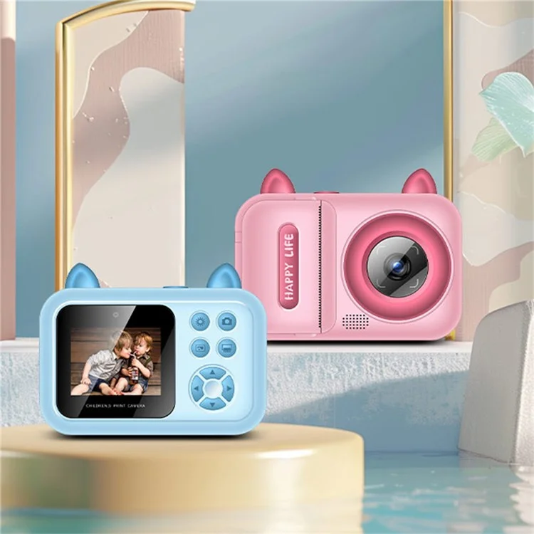 S6 2.4-inch Screen Lovely Kids Dual Lens Digital Camera Instant Photo Printing Machine with 32G TF Card + Card Reader - Blue