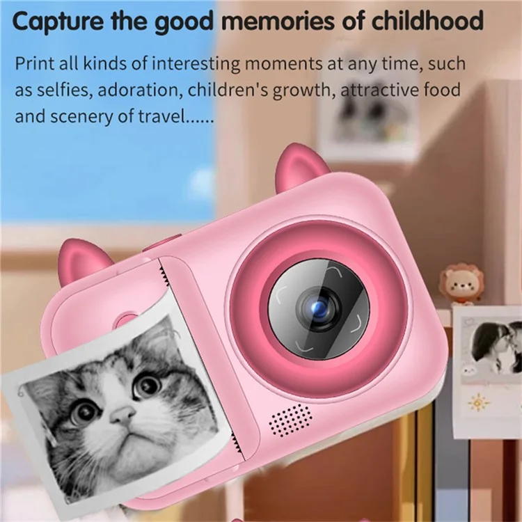 S6 2.4-inch Screen Lovely Kids Dual Lens Digital Camera Instant Photo Printing Machine with 32G TF Card + Card Reader - Blue