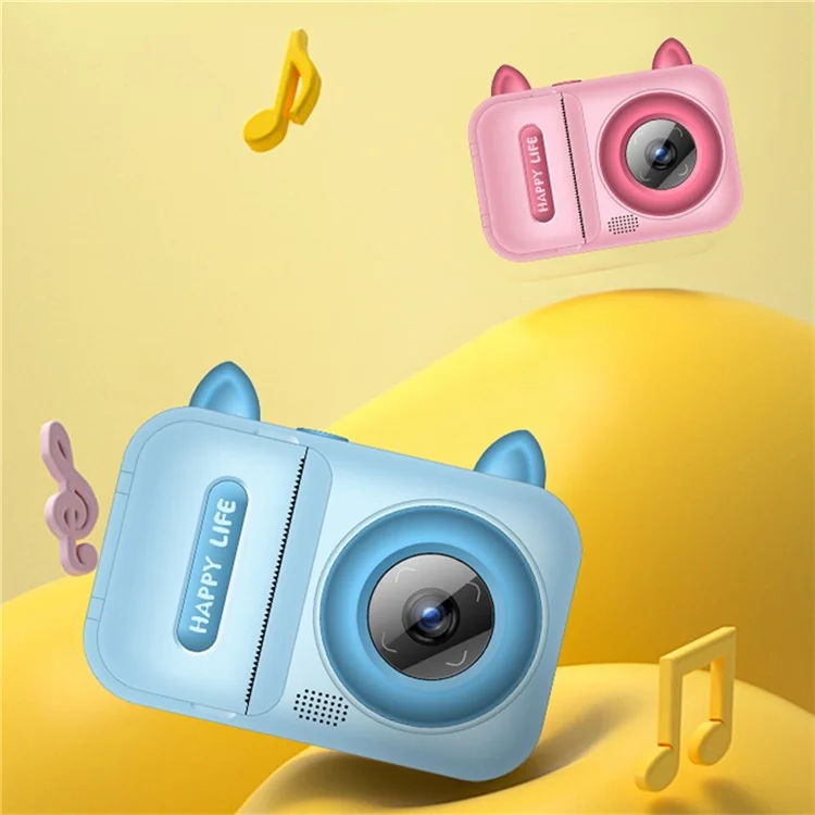 S6 2.4-inch Screen Lovely Kids Dual Lens Digital Camera Instant Photo Printing Machine with 32G TF Card + Card Reader - Blue
