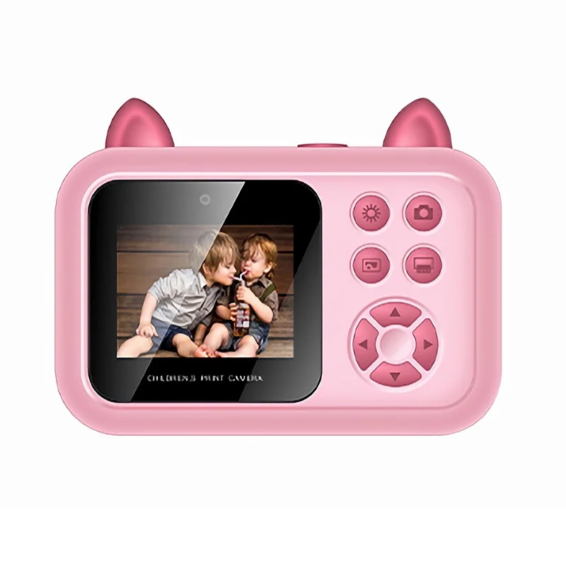 S6 2.4-inch Screen Lovely Kids Dual Lens Digital Camera Instant Photo Printing Machine with 32G TF Card + Card Reader - Pink