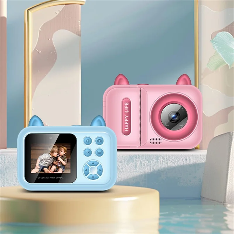 S6 2.4-inch Screen Lovely Kids Dual Lens Digital Camera Instant Photo Printing Machine with 32G TF Card + Card Reader - Pink