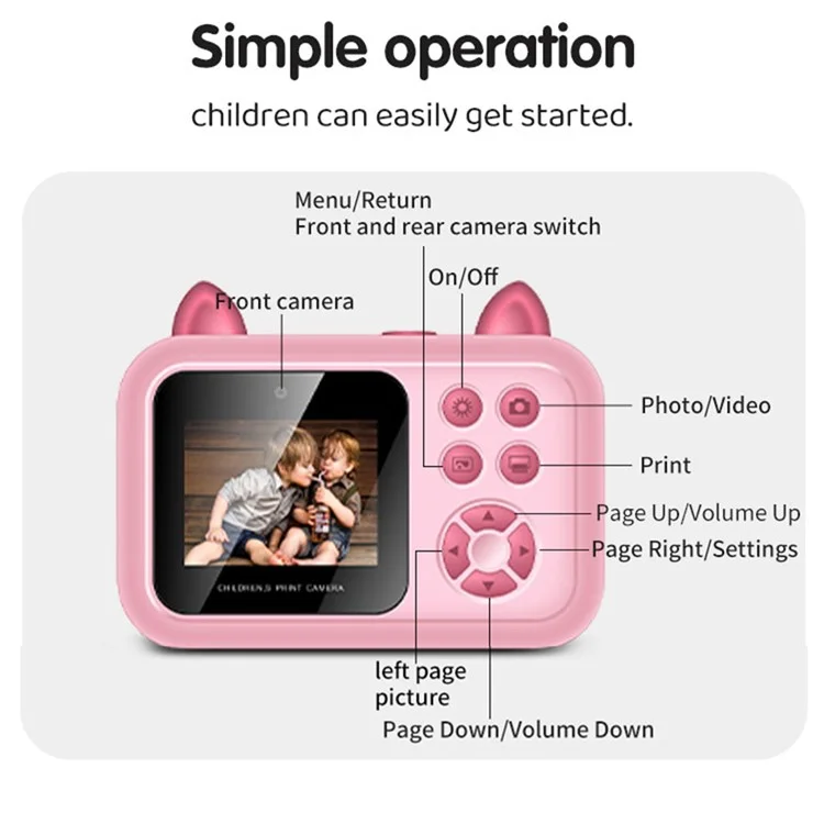 S6 2.4-inch Screen Lovely Kids Dual Lens Digital Camera Instant Photo Printing Machine - Pink