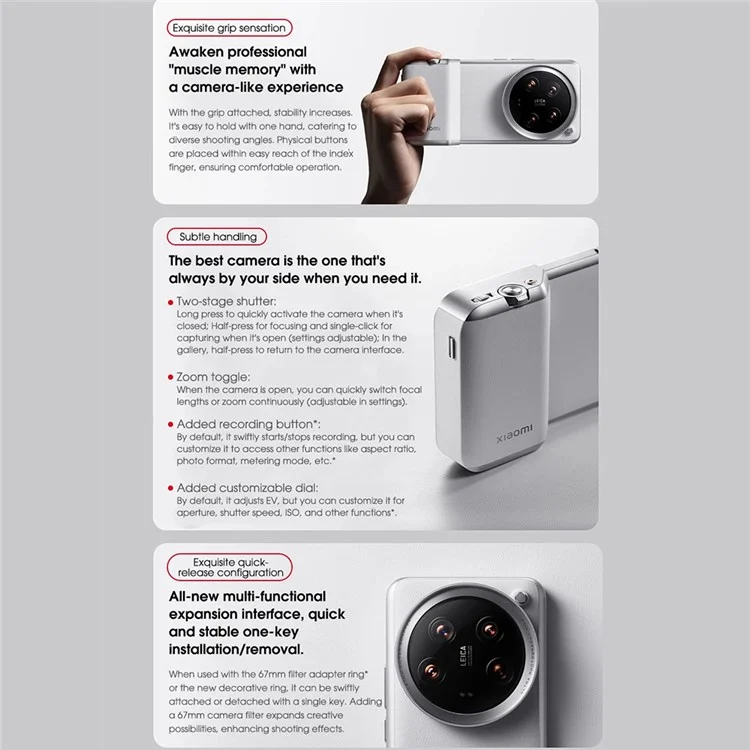 XIAOMI 14 Ultra Kit Photo Professionnel Plateforme d'Imagerie Professionnelle Poignée Photo - Blanc