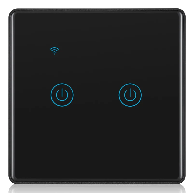 DS-101JL-2 2 Gang WiFi + Bluetooth-compatible Dual Mode APP Voice Control Smart Touch Wall Switch - Black