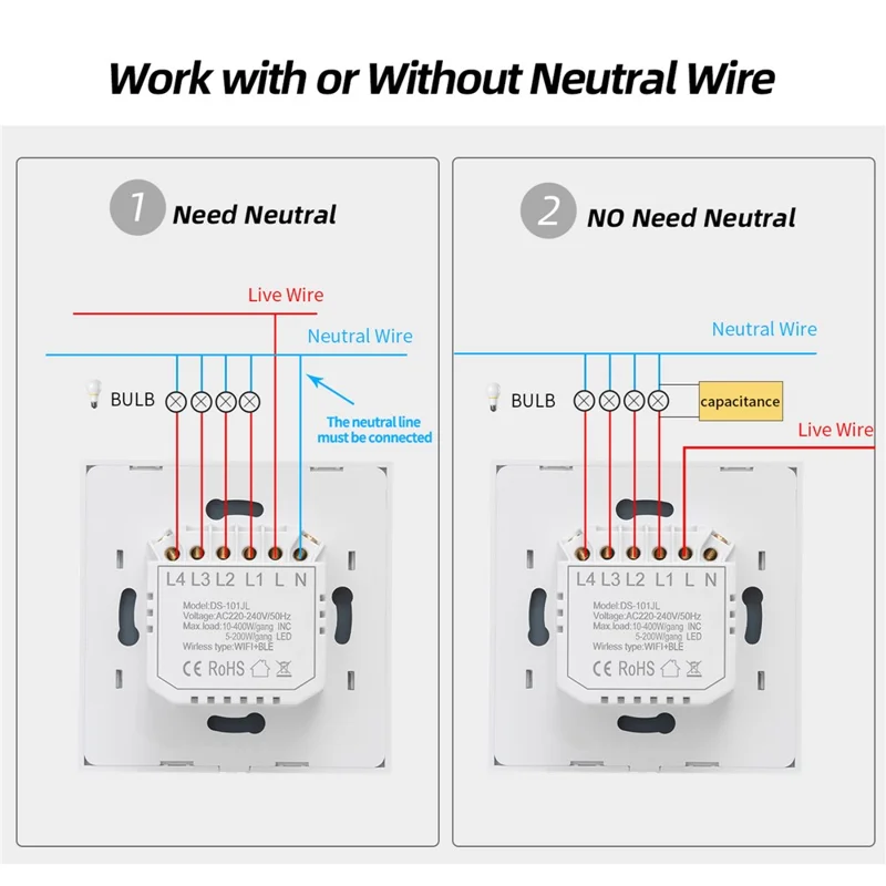 DS-101JL-2 2 Gang WiFi + Bluetooth-compatible Dual Mode APP Voice Control Smart Touch Wall Switch - Grey