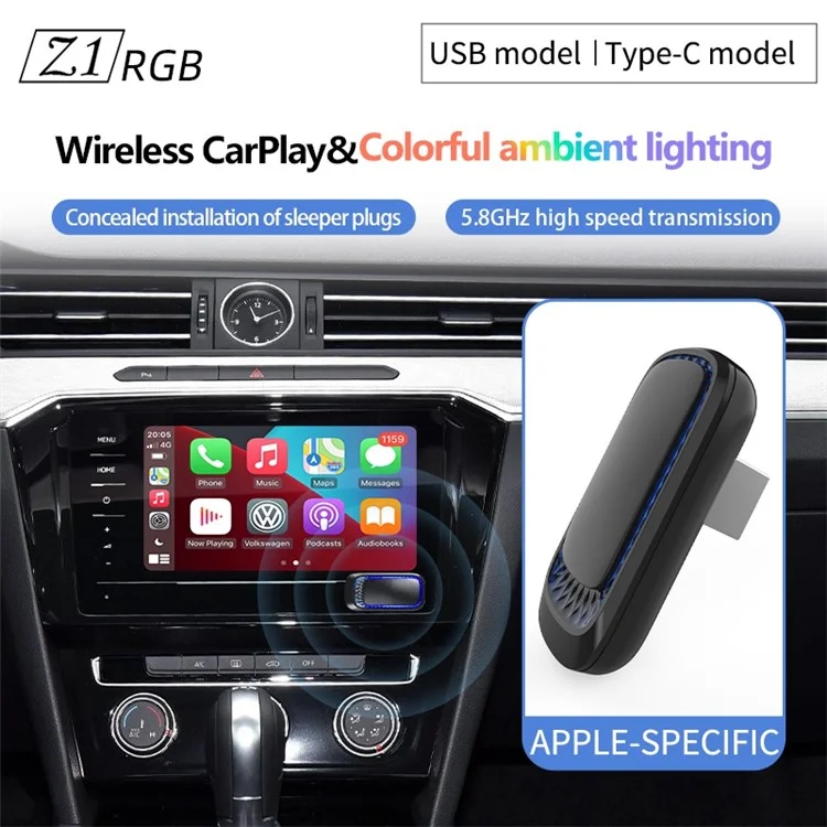Adaptateur Z1RGB Carplay Auto Box Plug and Play - Dongle sans fil pour voiture - Coude USB