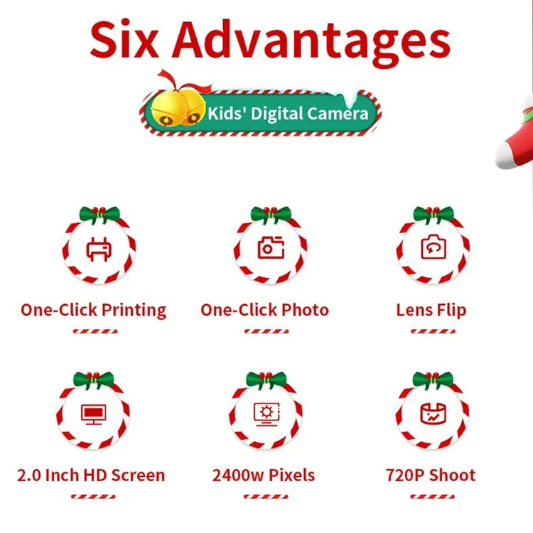 Estilo de Natal Tela de 2,0 Polegadas Crianças HD Câmera Digital Impressora Fotográfica Com 32G TF Card + Card Reader