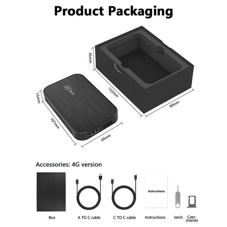 Z4 Android 10 AI Box Bluetooth + WiFi Wireless Carplay Android Auto Adapter, 4 + 64g (4G -version)