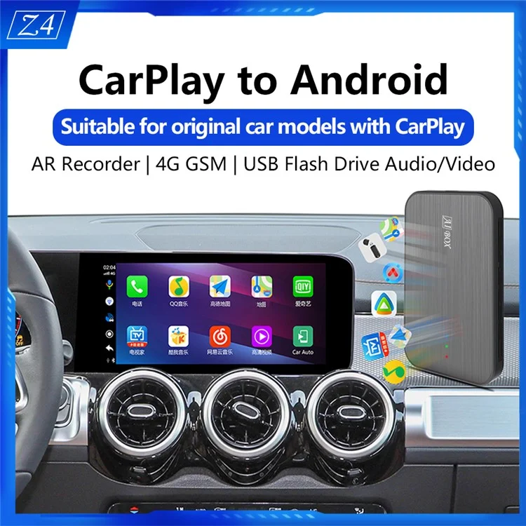 Z4 Android 10 AI Box Bluetooth + WiFi Wireless Carplay Android Auto Adapter, 4 + 64g (4G -version)