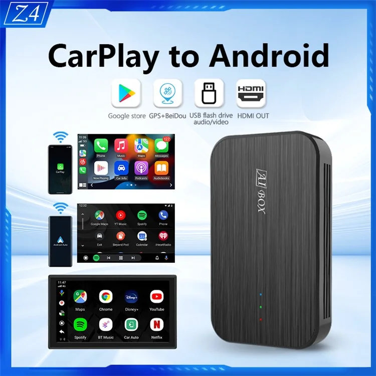 Z4 Android 10 AI Box Bluetooth + WiFi Wireless Carplay Android Auto Adapter, 4 + 64g (4G -version)