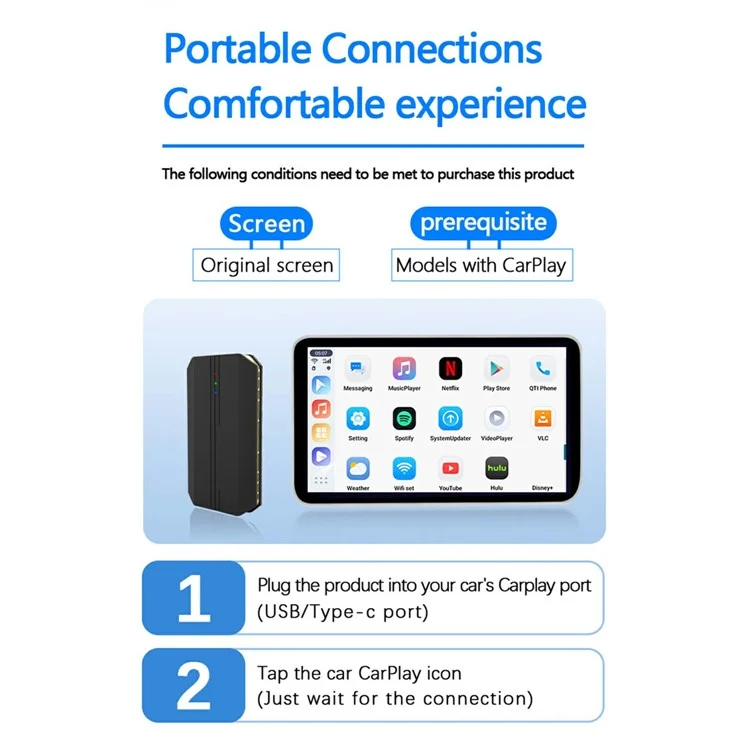 GT6 Andriod 13 Octa-Core Processor Wired to Wireless Carplay Box Support HD Video Decoding (4+64G Overseas Version)