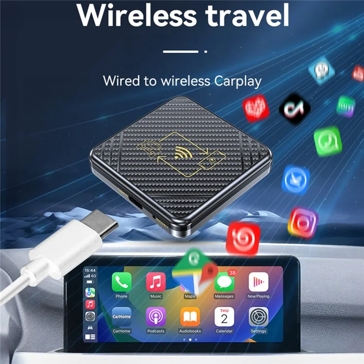 Q1 Carplay Android Auto 2-in-1 AI Box Bluetooth 5.0 Wired to Wireless Adapter - Золото