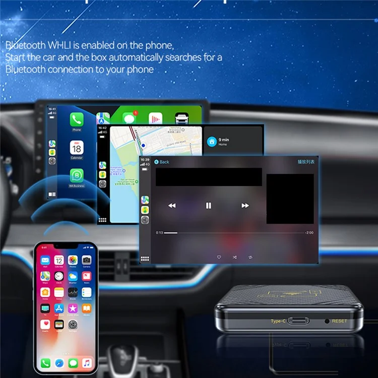 Q1 Carplay Android Auto 2-in-1 AI Box Bluetooth 5.0 Wired to Wireless Adapter - Золото