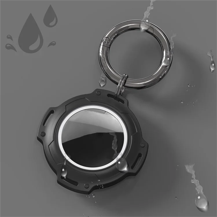 For Apple AirTag Case Bluetooth-compatible Locator IP68 Waterproof TPU+PC Protective Cover with Key Ring - Black