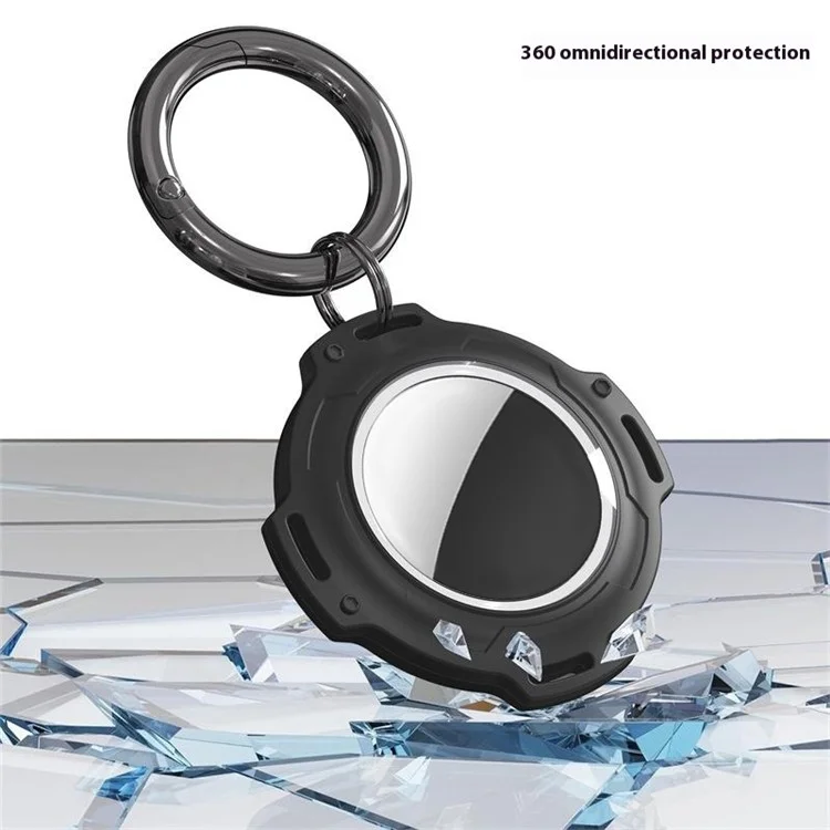 For Apple AirTag Case Bluetooth-compatible Locator IP68 Waterproof TPU+PC Protective Cover with Key Ring - Black