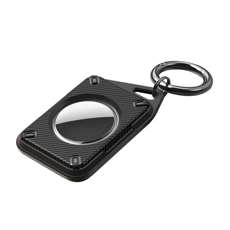 For Apple AirTag Case Locator Tracker IP68 Waterproof TPU+PC Cover Keyring Holder - Black / Carbon Fiber