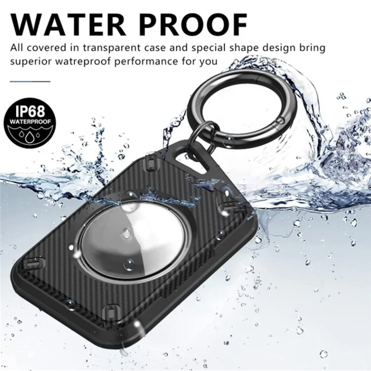 For Apple AirTag Case Locator Tracker IP68 Waterproof TPU+PC Cover Keyring Holder - Black / Carbon Fiber