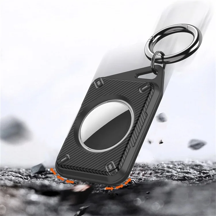 For Apple AirTag Case Locator Tracker IP68 Waterproof TPU+PC Cover Keyring Holder - Black / Carbon Fiber