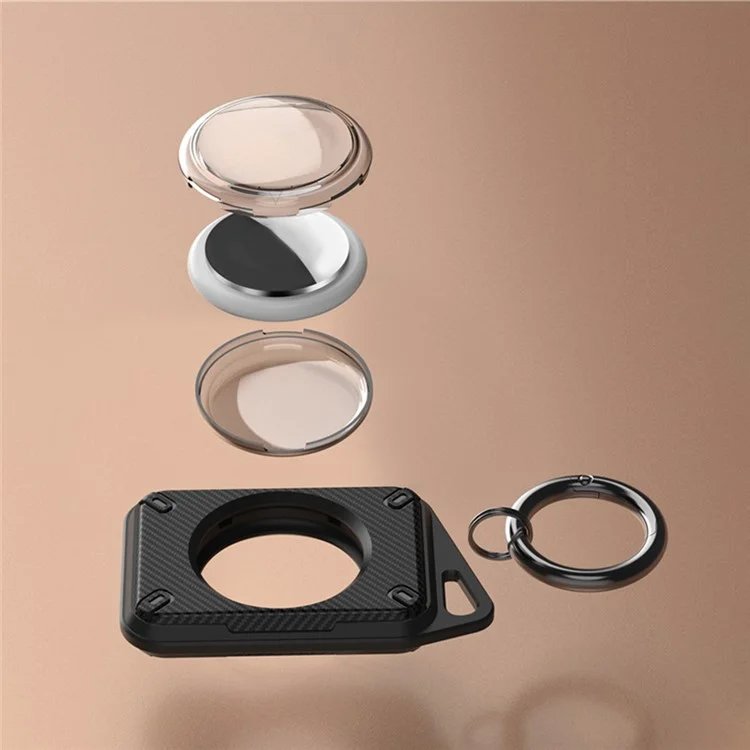 For Apple AirTag Case Locator Tracker IP68 Waterproof TPU+PC Cover Keyring Holder - Black / Carbon Fiber