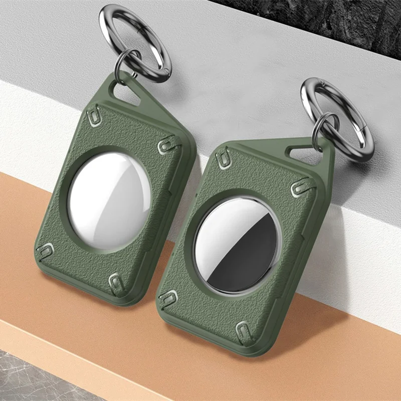 For Apple AirTag Case Locator Tracker IP68 Waterproof TPU+PC Cover Keyring Holder - Army Green / Matte