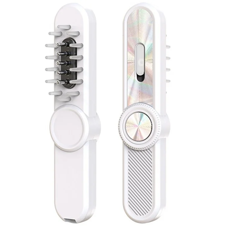 Peigne Masseur Capillaire à Lumière Rouge/Bleue avec Guide Liquide, Vibration, Certifié CE - Blanc