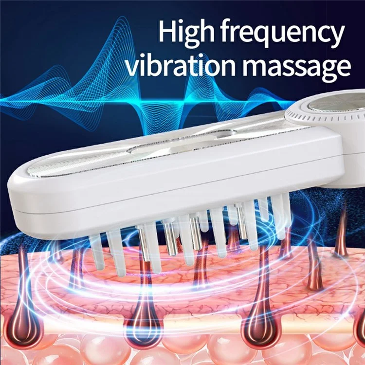 Peigne Masseur Capillaire à Lumière Rouge/Bleue avec Guide Liquide, Vibration, Certifié CE - Blanc