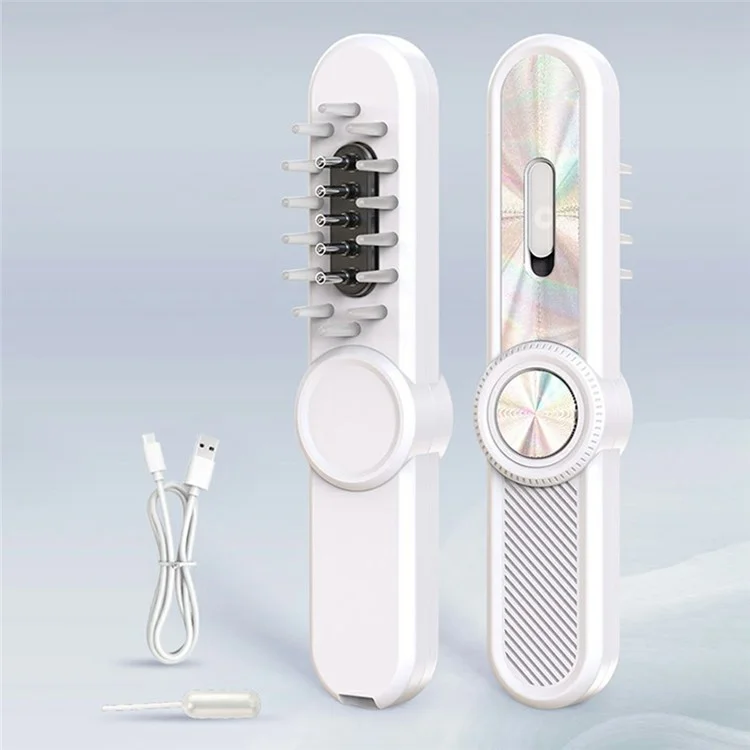 Peigne Masseur Capillaire à Lumière Rouge/Bleue avec Guide Liquide, Vibration, Certifié CE - Blanc