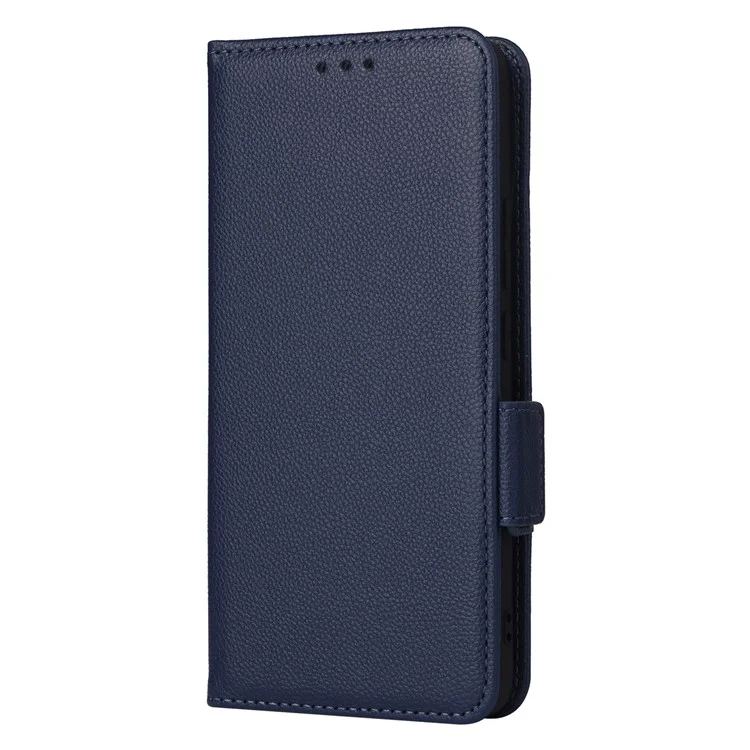 For XREAL Beam Pro Case with Wrist Strap Litchi Texture PU Leather Wallet Phone Cover - Dark Blue