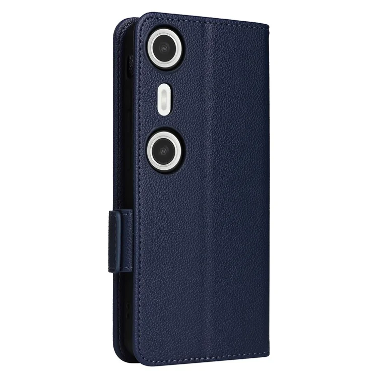 For XREAL Beam Pro Case with Wrist Strap Litchi Texture PU Leather Wallet Phone Cover - Dark Blue
