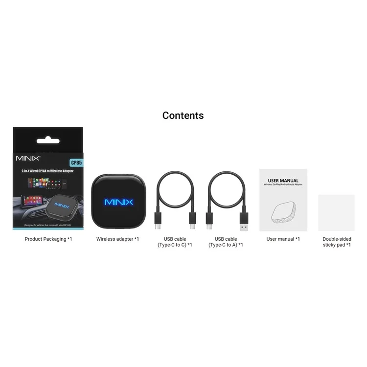 Minix CP85 Carplay / Android Auto Cablato Per L'adattatore Carplay Per Veicoli Per Veicoli Video Wireless