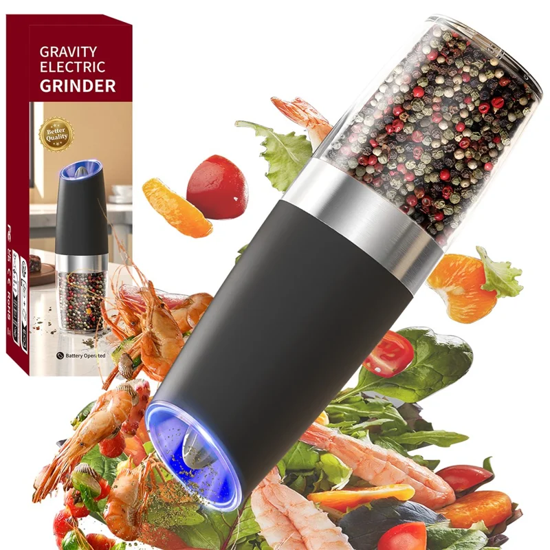 KLT DGS-KYMQ-50B 2Pcs Battery Powered Gravity Sensing Kitchen Electric Salt Pepper Grinder (BPA Free, No FDA Certification)