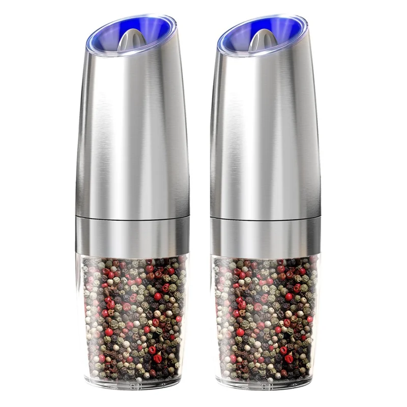 KLT DGS-KYMQ-53B 2Pcs Battery Powered Gravity Sensing Stainless Steel Electric Pepper Grinder (BPA Free, No FDA Certification)