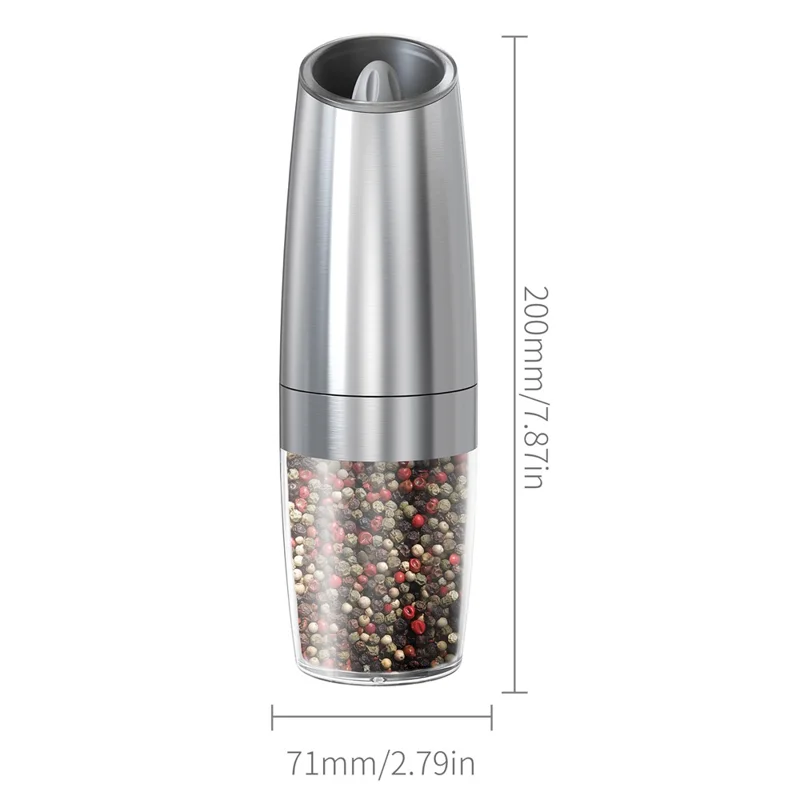 KLT DGS-KYMQ-53B 2Pcs Battery Powered Gravity Sensing Stainless Steel Electric Pepper Grinder (BPA Free, No FDA Certification)