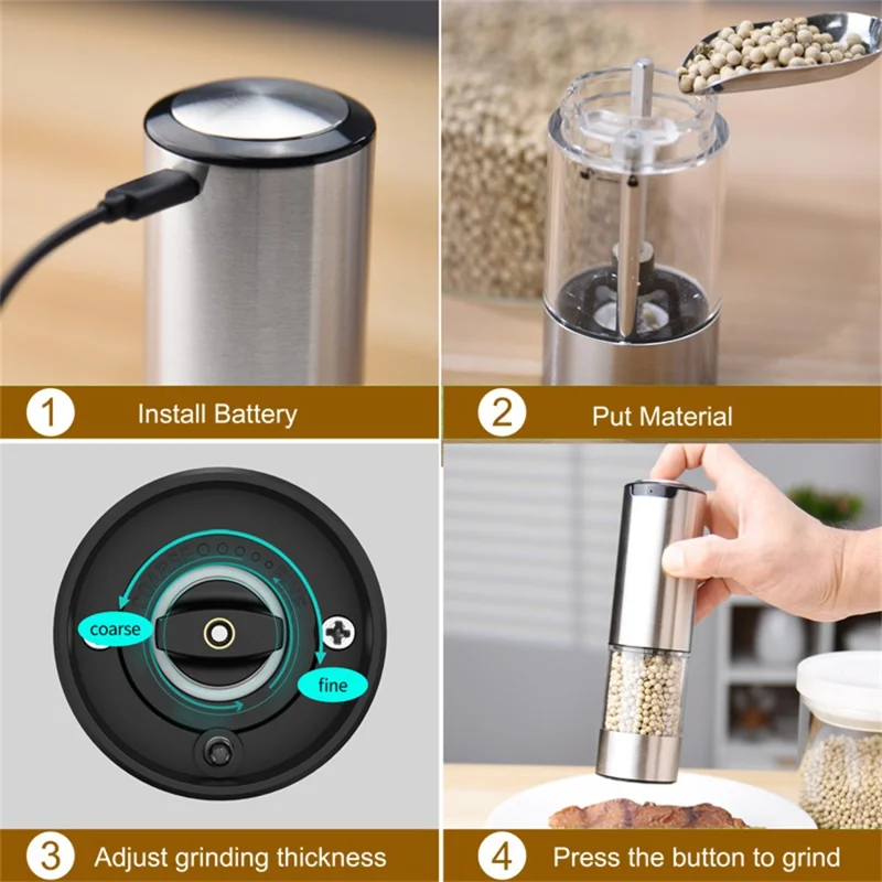 KLT KYMQ-37A-H-BS 2pcs Перезаряжаемый Электрический Перец Grinder Grinder Kitchen Tool (бпа Бесплатно, Без Сертификации Fda)