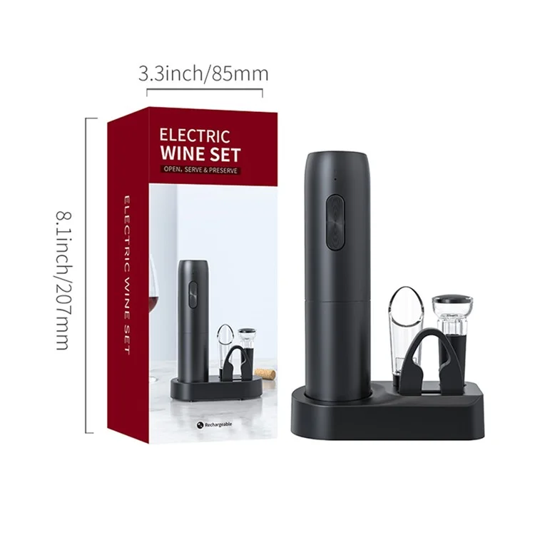 KLT KP1125(D) 5-in-1 Rechargeable Red Wine Bottle Opener Pourer Vacuum Stopper Foil Cutter with Base