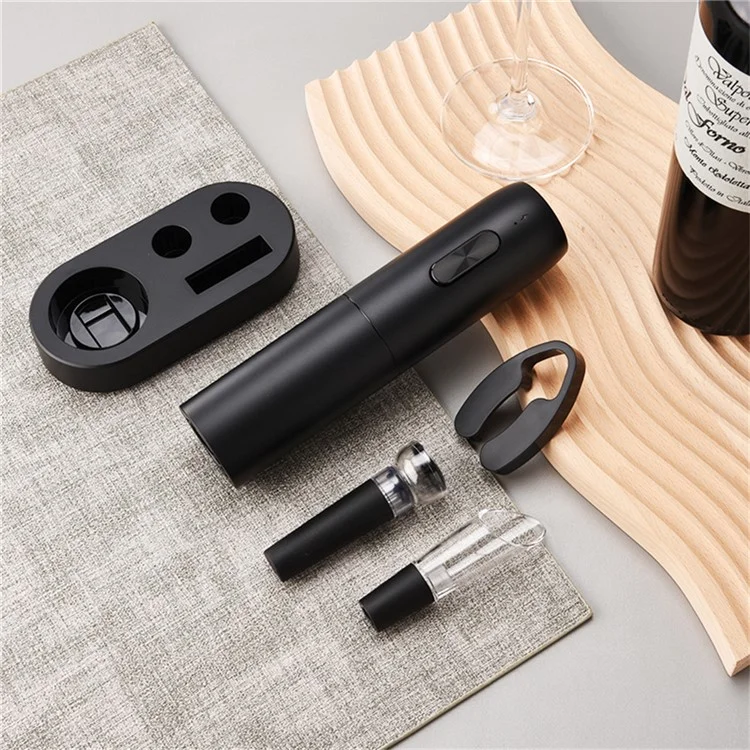 KLT KP1125(D) 5-in-1 Rechargeable Red Wine Bottle Opener Pourer Vacuum Stopper Foil Cutter with Base