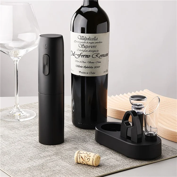 KLT KP1125(D) 5-in-1 Rechargeable Red Wine Bottle Opener Pourer Vacuum Stopper Foil Cutter with Base