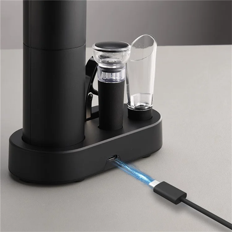 KLT KP1125(D) 5-in-1 Rechargeable Red Wine Bottle Opener Pourer Vacuum Stopper Foil Cutter with Base