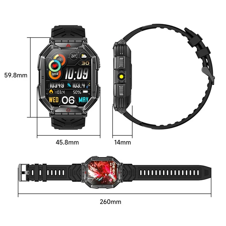 Bozlun (skmei) B65 2,1-дюймовые Часы Smart Watch Bluetooth Calling Monitoring Sleep Health Monitoring Outdoor Sport Watch - Черный