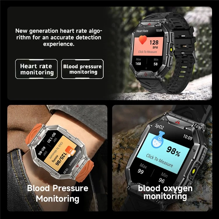 Bozlun (skmei) B65 2,1-дюймовые Часы Smart Watch Bluetooth Calling Monitoring Sleep Health Monitoring Outdoor Sport Watch - Черный