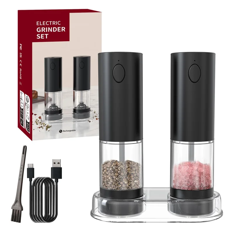 KLT KYMQ-45A-AH-BS 2Pcs Rechargeable Electric Pepper Grinder Pepper Grinding Tool (BPA Free, No FDA Certified)
