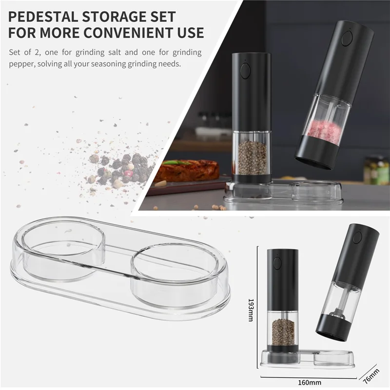 KLT KYMQ-45A-AH-BS 2Pcs Rechargeable Electric Pepper Grinder Pepper Grinding Tool (BPA Free, No FDA Certified)