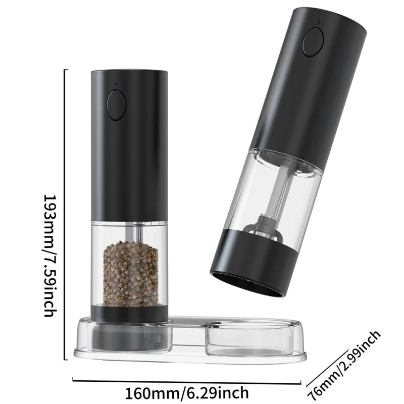 KLT KYMQ-45A-AH-BS 2Pcs Rechargeable Electric Pepper Grinder Pepper Grinding Tool (BPA Free, No FDA Certified)