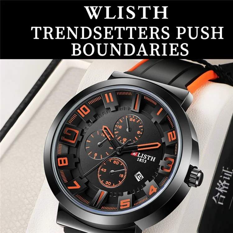 WLISTH 6176 Men Calendar Quartz Restestar Pequeno de Disco de Disco de Discone - Laranja