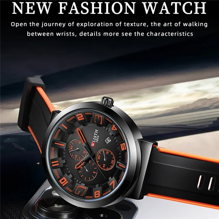 WLISTH 6176 Men Calendar Quartz Restestar Pequeno de Disco de Disco de Discone - Laranja