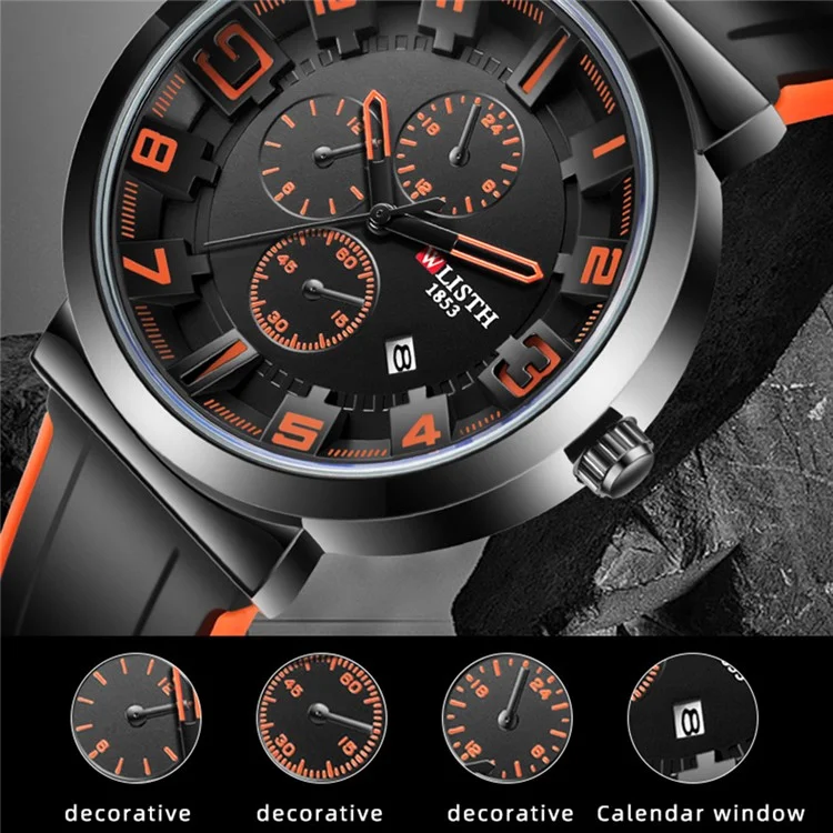 WLISTH 6176 Men Calendar Quartz Restestar Pequeno de Disco de Disco de Discone - Laranja
